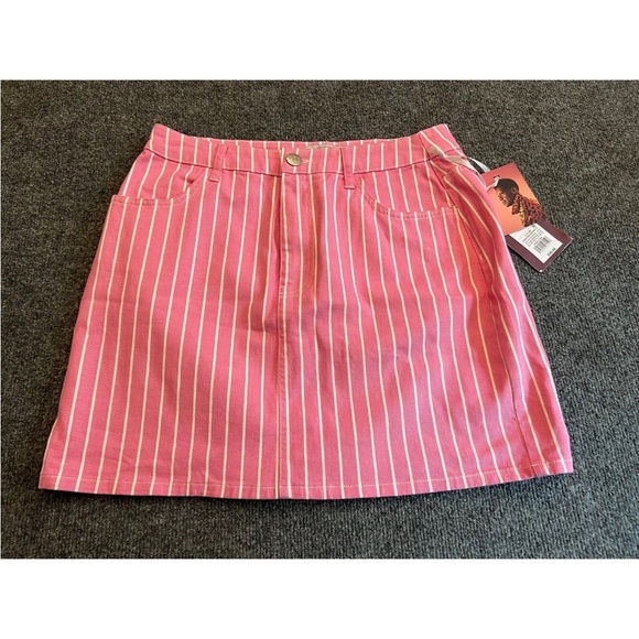 NWT Victor Glemaud for Target Size 10 Pink/White Striped Denim Mini Short Skirt - Picture 1 of 7